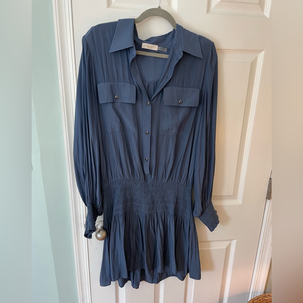 Slate blue, long sleeved, Ramy Brook silk dress.